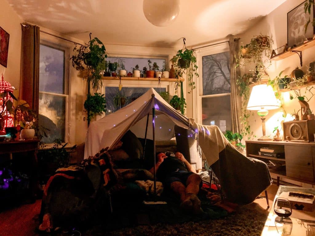 living room fort for at-home date night