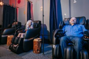 couple enjoying Zero Gravity Massage chairs at The Beer Spa